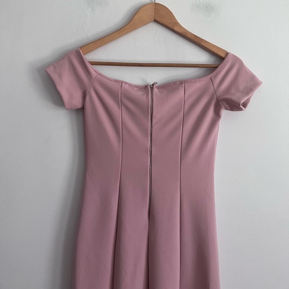 ZARA Off Shoulder TOPSTITCHED MIDI DRESS PALE PINK - Picture 7 of 13